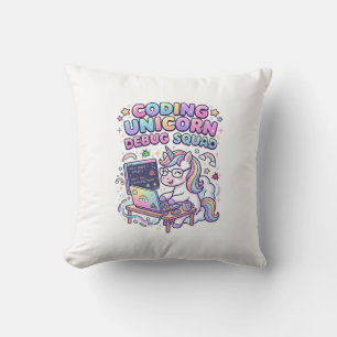 Unicorn Coding Unicorn Debug Squad Charming Market Throw Pillow