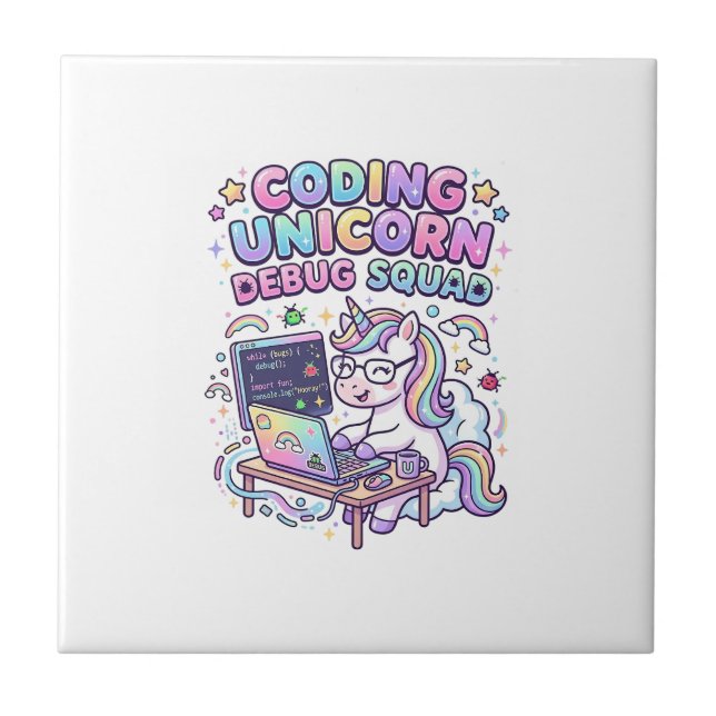 Unicorn Coding Unicorn Debug Squad Charming Market Tile (Front)