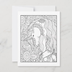 Unicorn Coloring Postcard Fun DIY Art Card