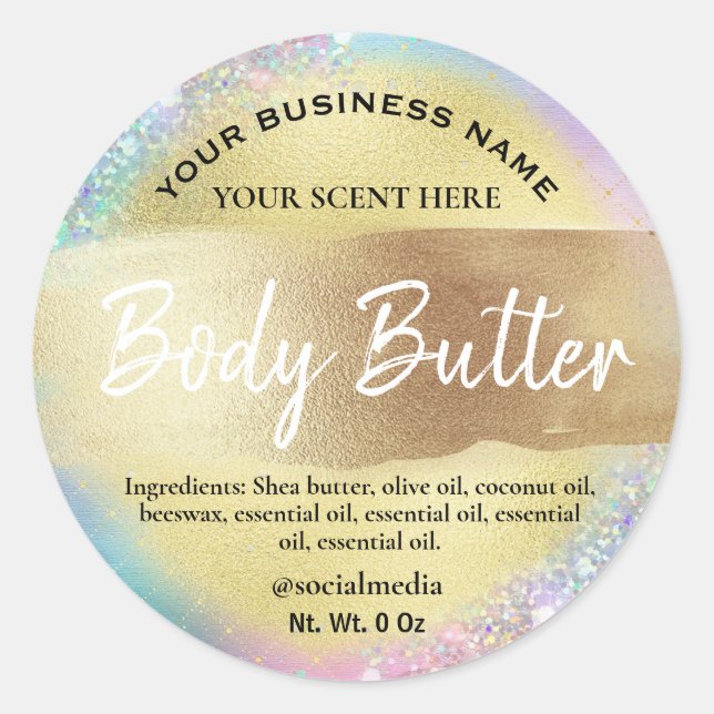 Unicorn Coloured Gold Body Butter Labels (Front)