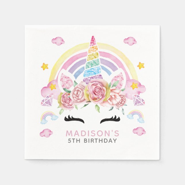 Unicorn Colourful Birthday Napkin (Front)