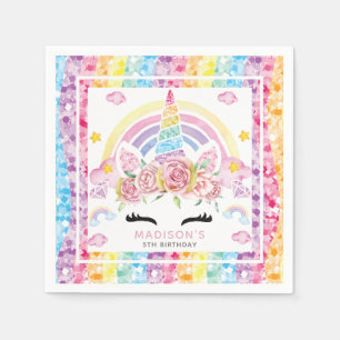 Unicorn Colourful Glitter Birthday Napkin
