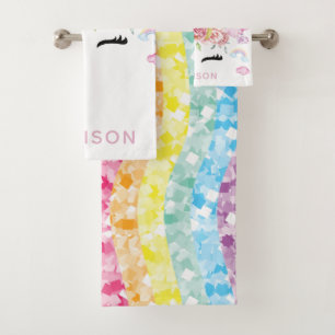Unicorn Colourful Personalized Glitter Bath Towel Set