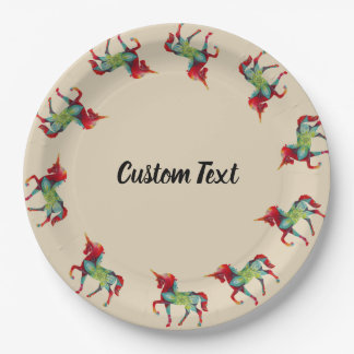 Unicorn,Colourful Unicorn Custom Text Paper Plates