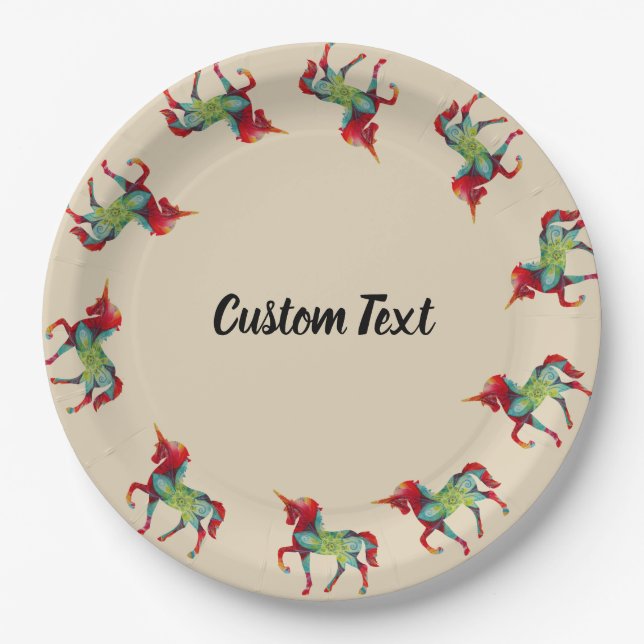 Unicorn,Colourful Unicorn Custom Text Paper Plates (Front)