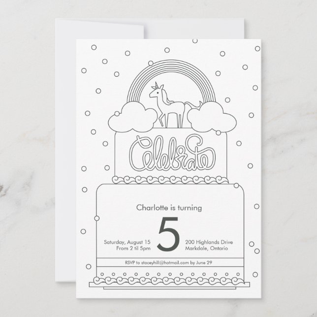 Unicorn Colouring Page Birthday Inviation Invitation (Front)