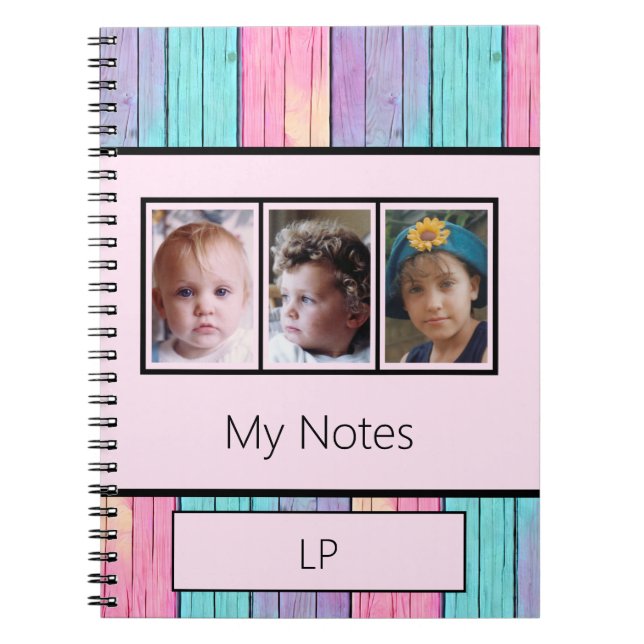 Unicorn colours 3 photo initials pink notebook (Front)