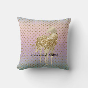 Unicorn Confetti Ombre Gold Glitter Hearts Throw Pillow