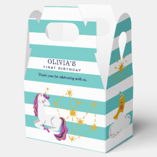 Unicorn Constellation Green 1st Birthday Thank You Favor Box