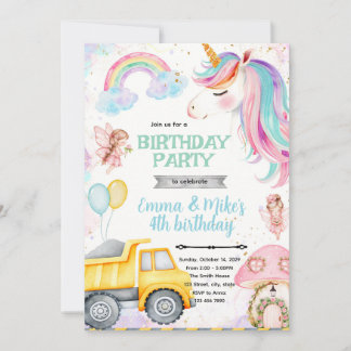 Unicorn construction Party Invitation