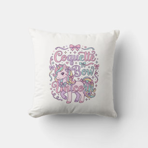 Unicorn Coquette Bow Unicorn Cute Pastel Graphic T Throw Pillow