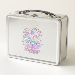 Unicorn Cosmic Horn Energy Cute Pastel Graphic Tee Metal Lunch Box