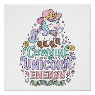 Unicorn Cowgirl Unicorn Energy Cute Pastel Product Poster