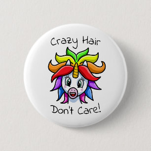 Unicorn Crazy Hair Don't Care Funny 2 Inch Round Button