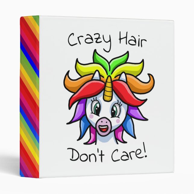 Unicorn Crazy Hair Don't Care Funny Binder (Front/Spine)