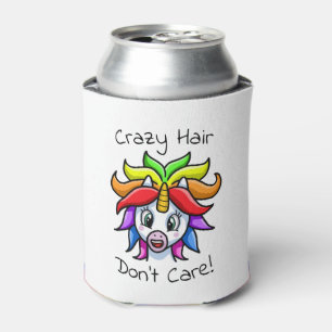 Unicorn Crazy Hair Don't Care Funny Can Cooler