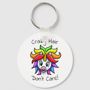 Unicorn Crazy Hair Don't Care Funny Keychain