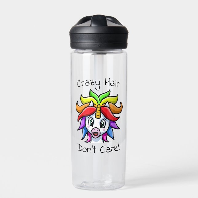 Unicorn Crazy Hair Don't Care Funny  Water Bottle (Front)