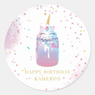 Unicorn Crazy Milkshake Girl's Birthday Party Classic Round Sticker