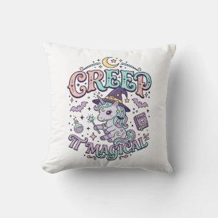 Unicorn Creep It Magical Retro Style T-Shirt Desig Throw Pillow
