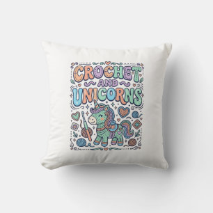 Unicorn Crochet and Unicorns Kawaii Sticker and Sh Throw Pillow