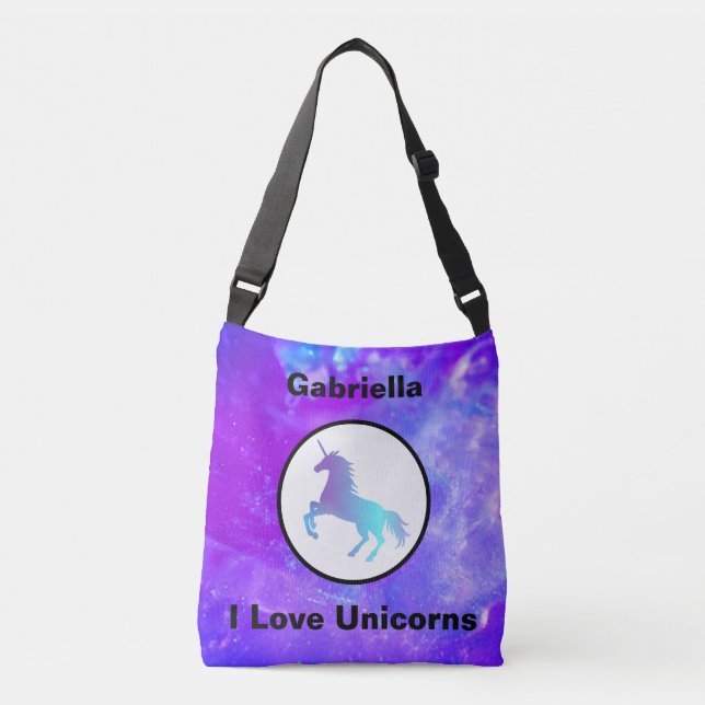 Unicorn Crossbody Bag - "I Love Unicorns" (Front)
