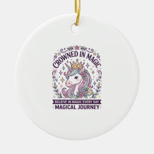 Unicorn Crowned in Magic Bold Typography Graphic T Ceramic Ornament