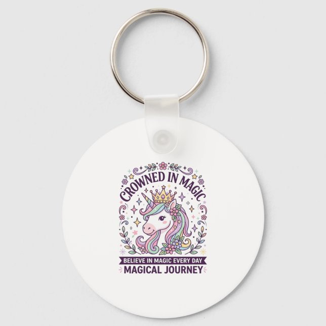 Unicorn Crowned in Magic Bold Typography Graphic T Keychain (Front)