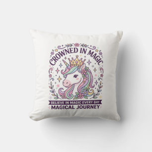 Unicorn Crowned in Magic Bold Typography Graphic T Throw Pillow