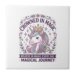 Unicorn Crowned in Magic Bold Typography Graphic T Tile