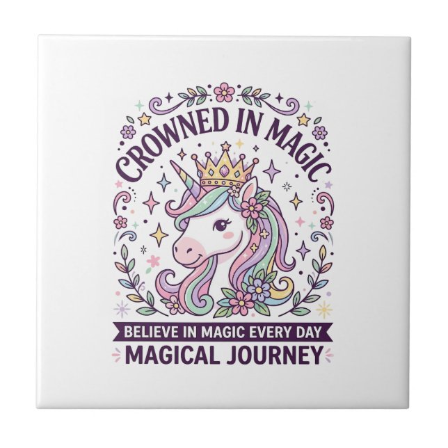 Unicorn Crowned in Magic Bold Typography Graphic T Tile (Front)