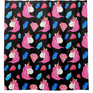 Unicorn, crystals: magical watercolor pattern.