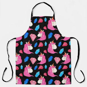 Unicorn, crystals: magical watercolor pattern. apron