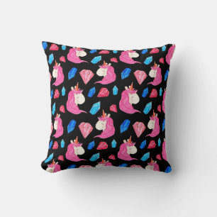 Unicorn, crystals: magical watercolor pattern. throw pillow