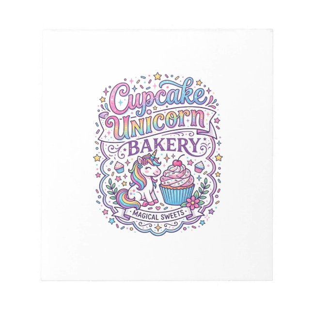 Unicorn Cupcake Unicorn Bakery White Background Pr Notepad (Front)