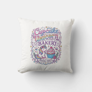 Unicorn Cupcake Unicorn Bakery White Background Pr Throw Pillow