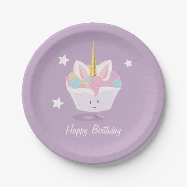 Unicorn Cupcake with stars | Paper Plates (Front)