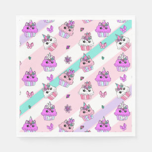 Unicorn Cupcakes Cute Girl's Birthday Napkin
