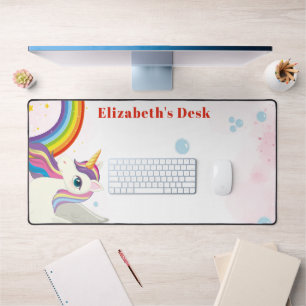 Unicorn custom name girly desk mat