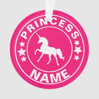 Unicorn Custom Name princess Rainbow Pink Ornament