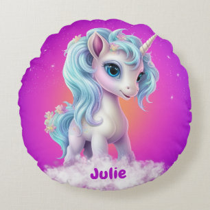 Unicorn custom name round pillow