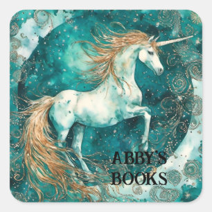 Unicorn Customizable Name Bookplate  Square Sticker