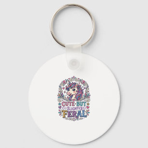 Unicorn Cute but Slightly Feral White Background C Keychain