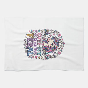 Unicorn Cute but Slightly Feral White Background C Kitchen Towel