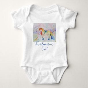 Unicorn Cute First Birthday pastel Watercolor Baby Bodysuit