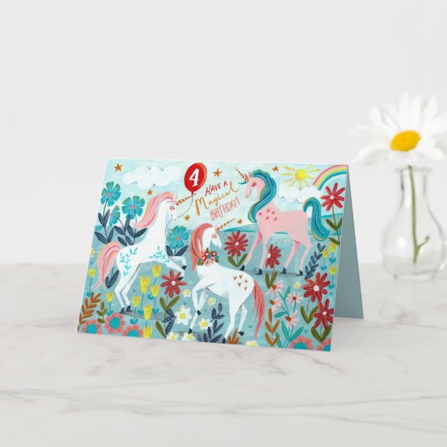 Unicorn cute girls birthday card (Small Plant)