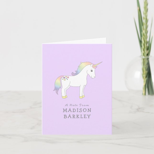 Unicorn Cute Kids Pastel Stationary Cards (Front)