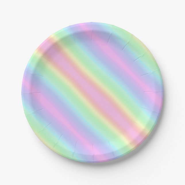 Unicorn Cute Pastel Rainbow Stripes Gradient Paper Plate (Front)