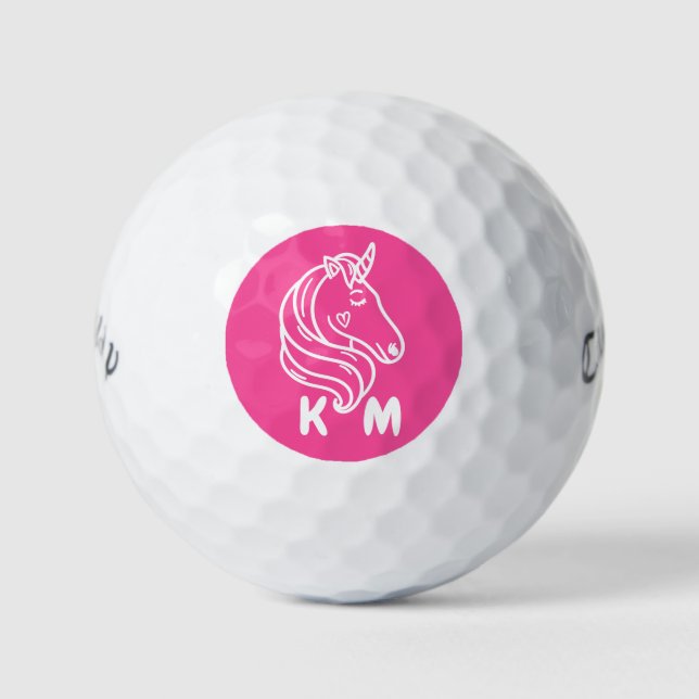 Unicorn Cute Personalized Monogram Pink  Golf Balls (Front)