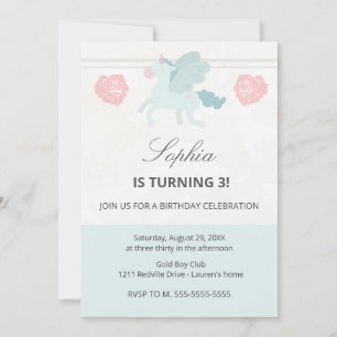 Unicorn Cute Pink Blue Birthday Party Invitation